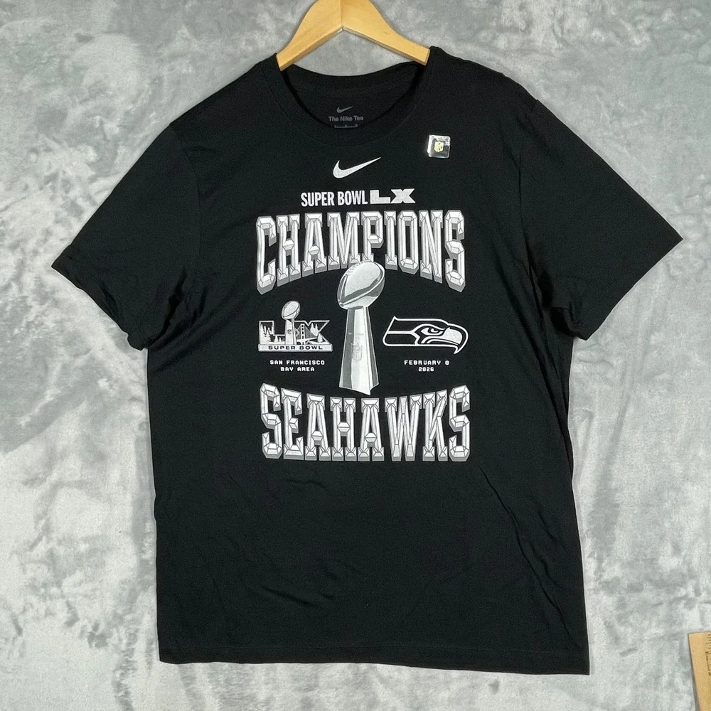 Nike Seattle Seahawks Super Bowl LX Champions Black Graphic T-Shirt Mens L NEW